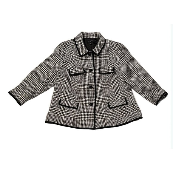 EUC Talbots Woman 18W Houndstooth Jacket Coat 4 Button Wool Blend Lined - Picture 1 of 6